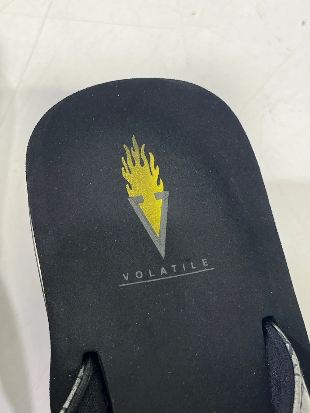 Volatile Metallic Black Croc-Embossed Wedge Thong Sandals